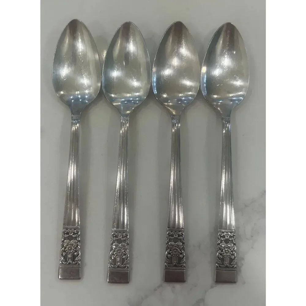 Vtg Set Of 4 Oneida Community CORONATION 6” Spoons Silverplate 1936 Silverware‎